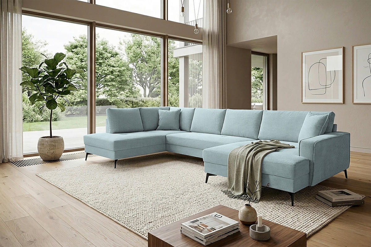 WOHNLANDSCHAFT ZERO Salbeigrün Cord  - Salbeigrün/Schwarz, Trend, Textil/Metall (195/362/173cm) - Livetastic