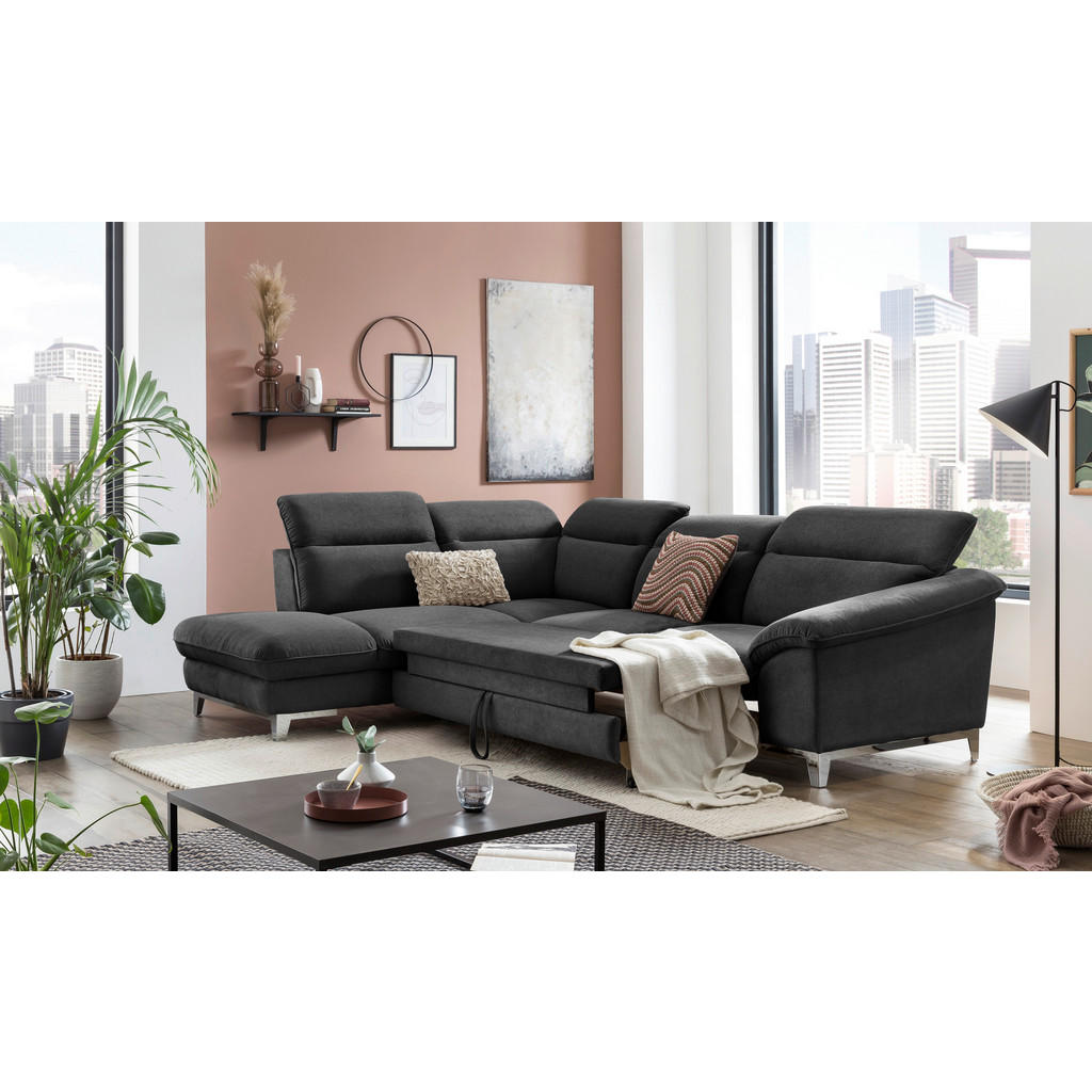 Thumbnail - Livetastic Ecksofa, Schwarz, Textil, 4-Sitzer, Ottomane links, L-Form, 293x232 cm, Made in EU, Schlafen auf Sitzhöhe, Wo...