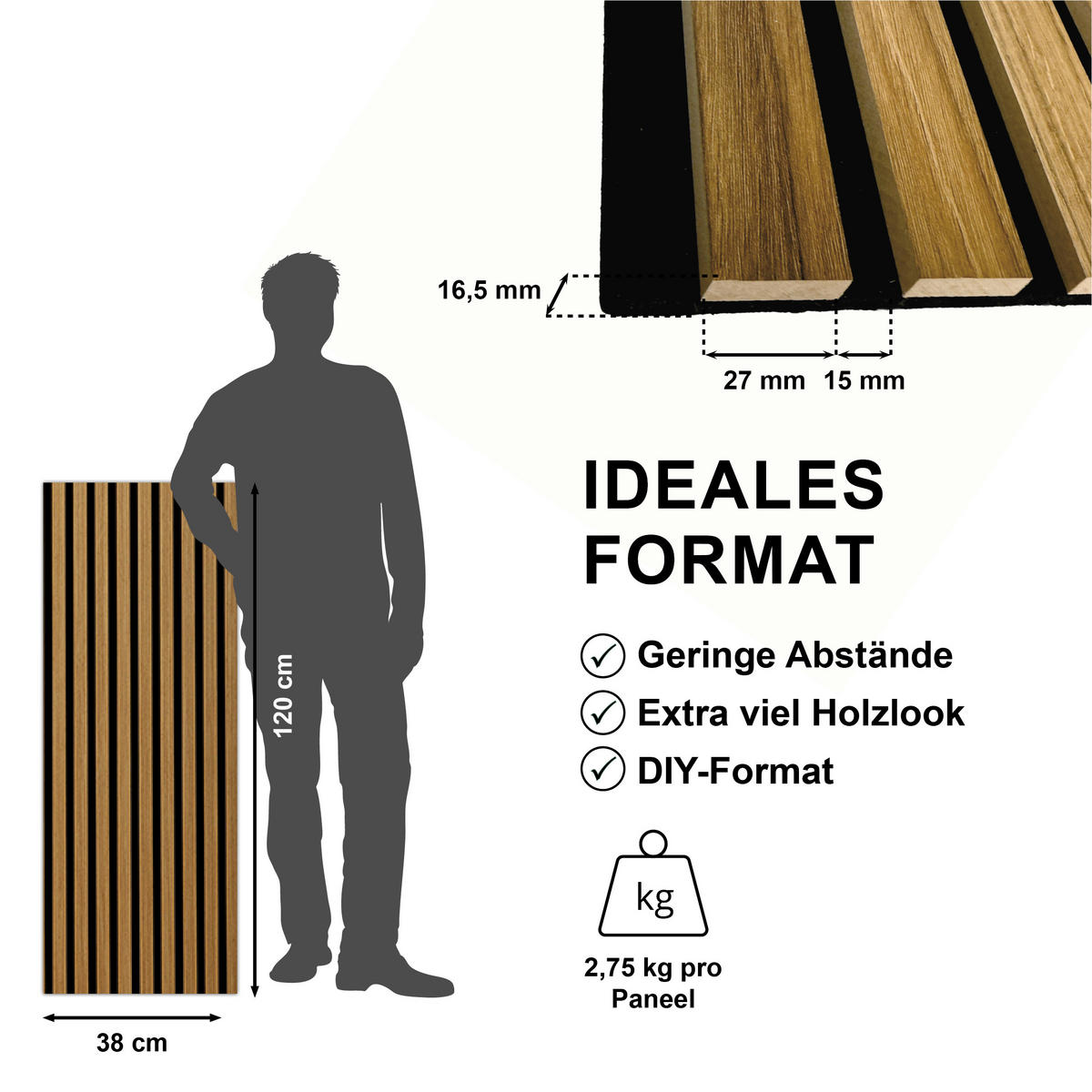 AKUSTIKPANEEL Economico Eichefarben {item.attr('912-5560),[ ]}120/38/1,65 cm  - Eichefarben, Basics, Holzwerkstoff/Kunststoff (120/38/1,65cm)
