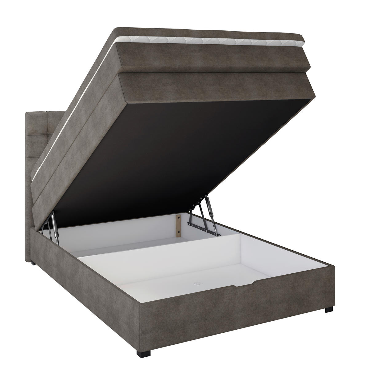 BOXSPRINGBETT 120/200 cm,  in Dunkelgrau, Matratze, Bettkasten, Topper, H3 = fest  - Dunkelgrau/Schwarz, KONVENTIONELL, Kunststoff/Textil (120/200cm) - Boxxx