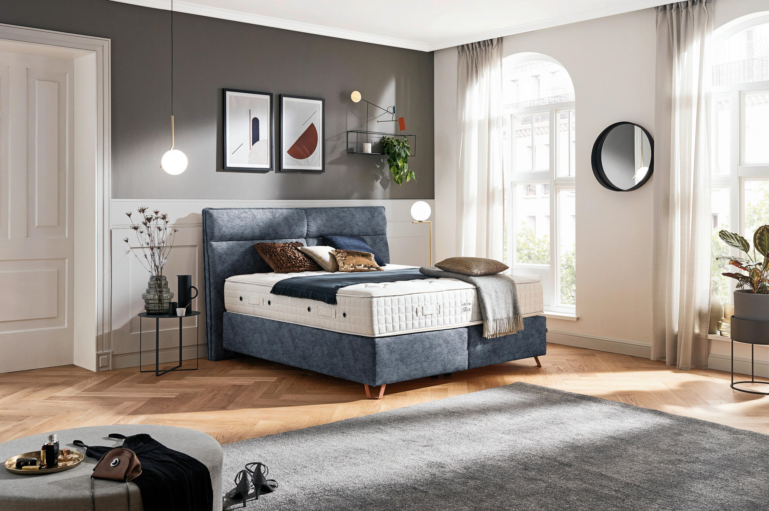 BOXSPRINGBETT 180/200 cm  in Blau  - Blau/Kupferfarben, KONVENTIONELL, Textil/Metall (180/200cm) - Ambiente