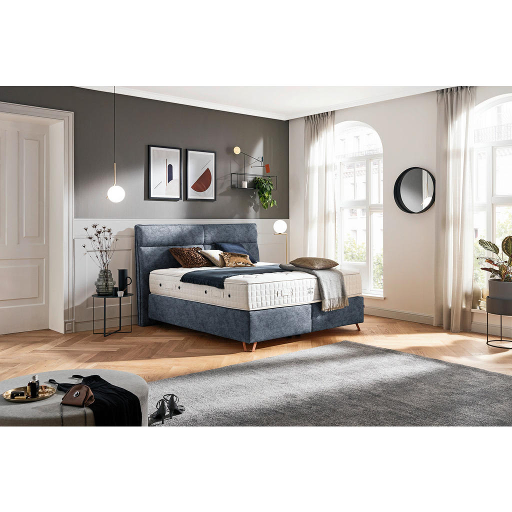 Thumbnail - Ambiente Boxspringbett, Blau, Textil, H2 + H3, 7-Zonen, Höhe ca. 31 cm, 180x200 cm, Über- und Sondergrößen erhältlich, g...