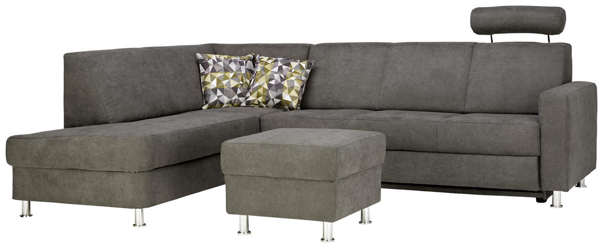 ECKSOFA Grau Flachgewebe  - Chromfarben/Grau, Design, Kunststoff/Textil (198/256cm) - Xora