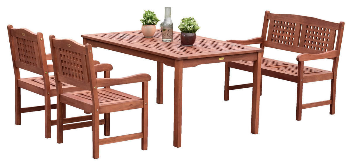 GARTENSET 4-teilig Eukalyptusholzmassiv 4-teilig  - Naturfarben, MODERN, Holz - Gardenson