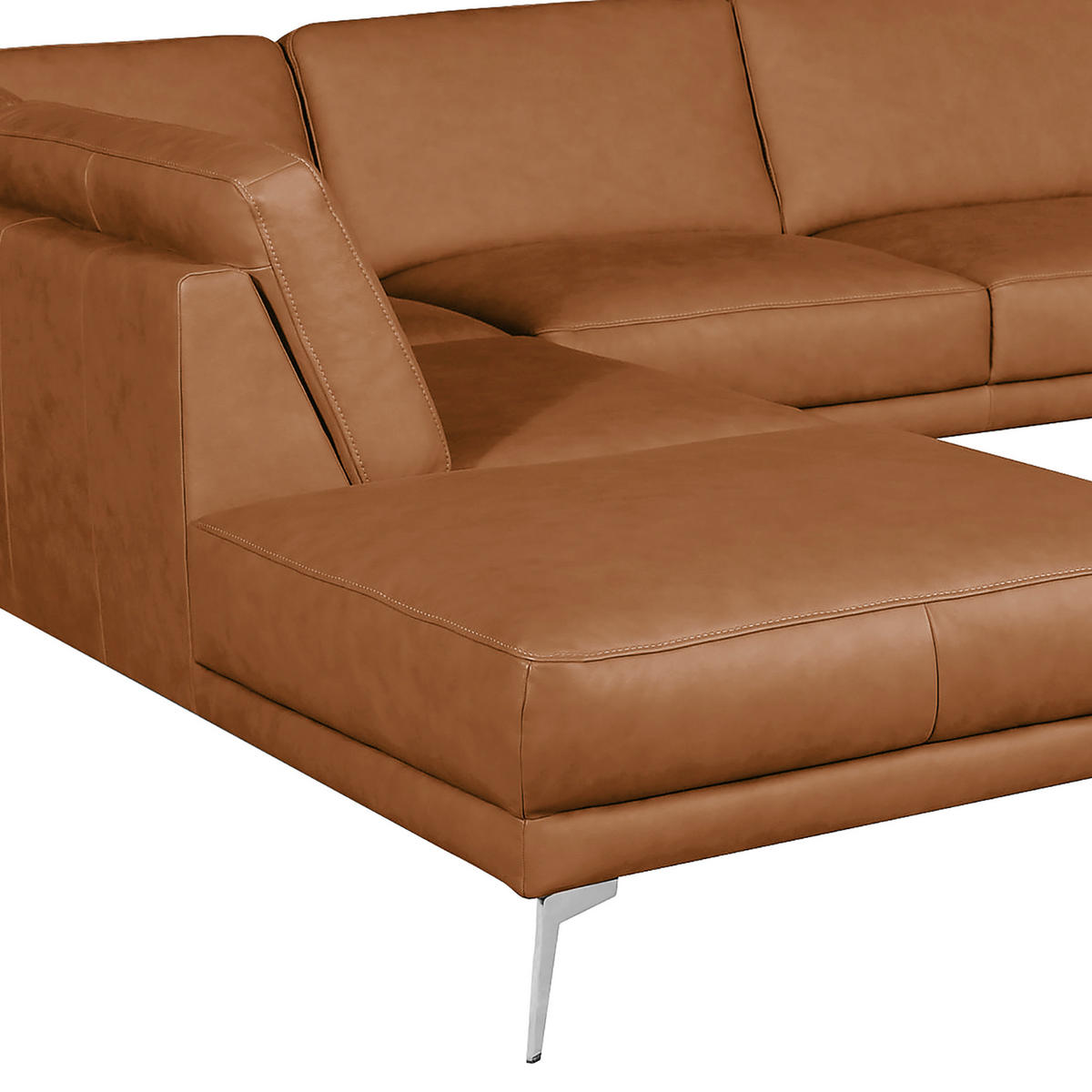 ECKSOFA in Echtleder Cognac  - Chromfarben/Cognac, Design, Leder/Metall (250/273cm) - Livetastic