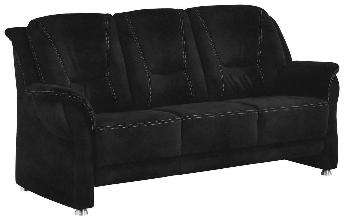 3-SITZER-SOFA in Mikrofaser Schwarz  - Beige/Alufarben, KONVENTIONELL, Textil/Metall (198/100/89cm) - Beldomo Comfort
