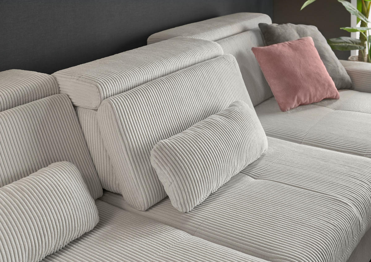 ECKSOFA Silberfarben Cord  - Eiche Bianco/Silberfarben, KONVENTIONELL, Holz/Textil (307/195cm) - SetOne by Musterring