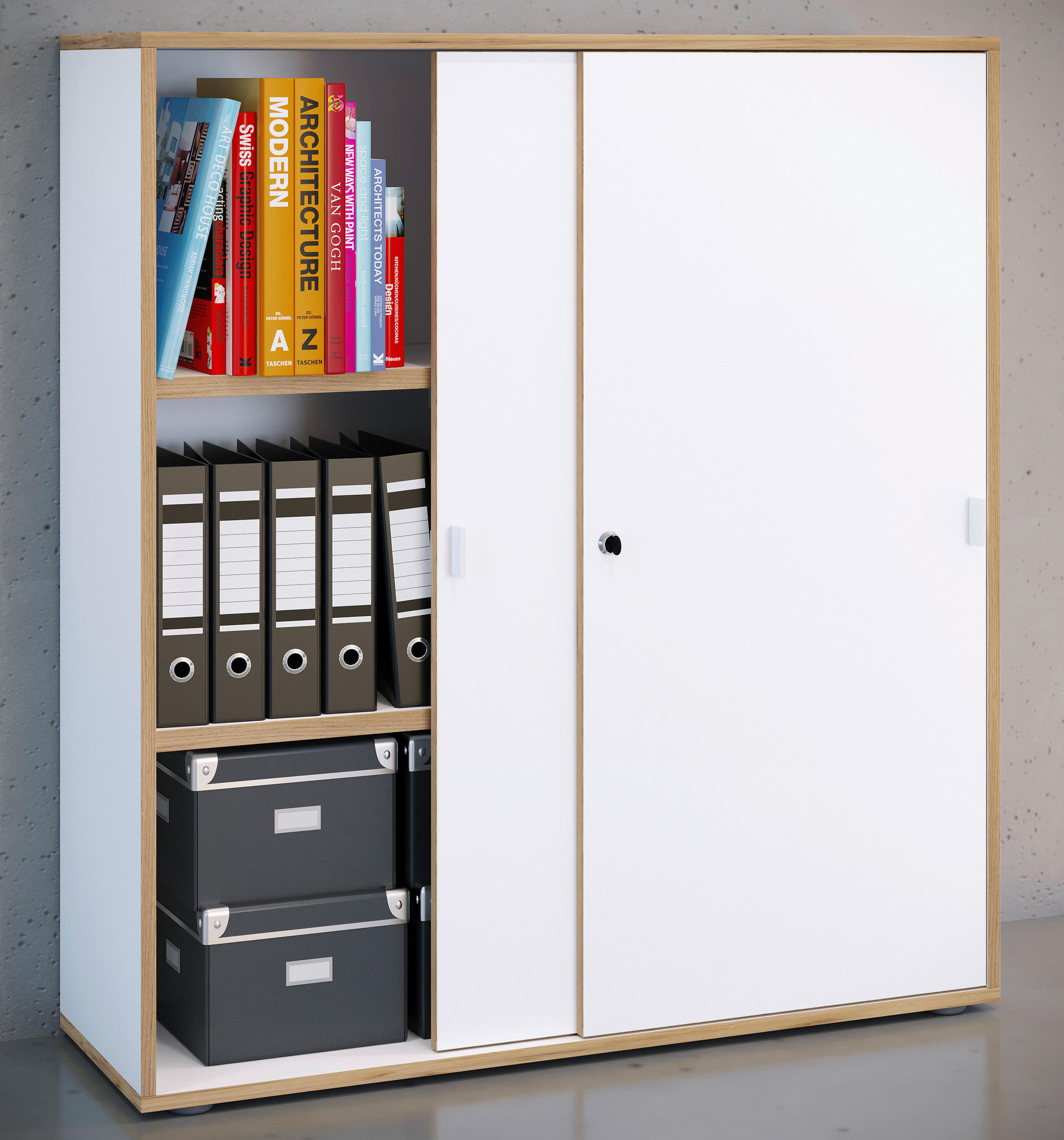 AKTENSCHRANK 100/110/37 cm  - Honigeiche/Weiss, Design, Holzwerkstoff (100/110/37cm) - MID.YOU