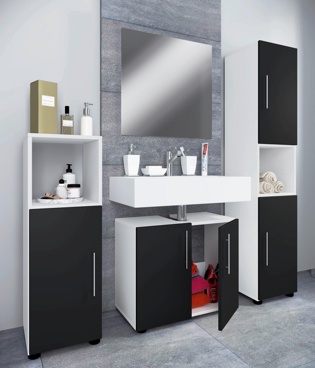 BADEZIMMER  in 122 cm  - Schwarz/Weiß, MODERN, Holzwerkstoff (122cm) - MID.YOU