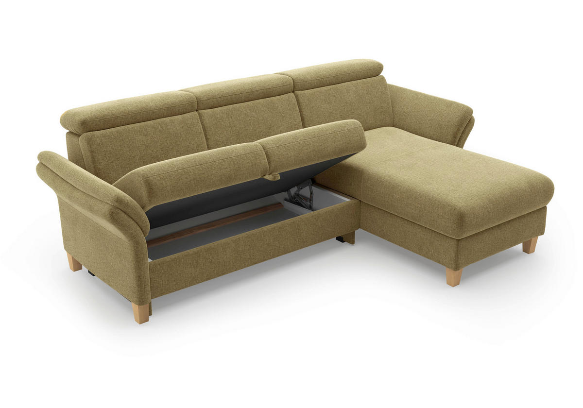 ECKSOFA GLENDALE E Olivgrün Flachgewebe  - Eichefarben/Olivgrün, KONVENTIONELL, Holz/Textil (253/166cm) - Sit & More