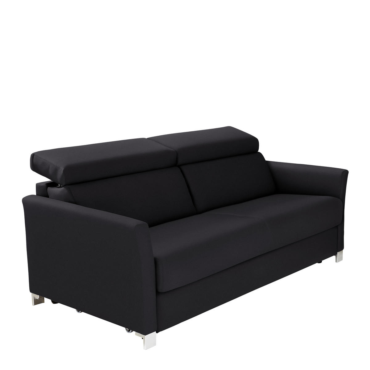SCHLAFSOFA in Leder Schwarz  - Chromfarben/Schwarz, Konventionell, Leder/Metall (185/82/100/100cm) - Bali