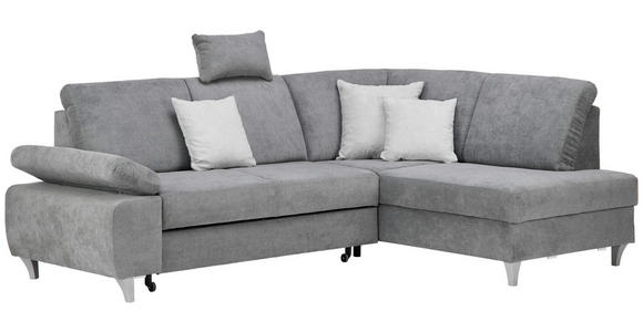 ECKSOFA in Flachgewebe Dunkelgrau  - Dunkelgrau/Silberfarben, KONVENTIONELL, Holz/Textil (255/186cm) - Cantus