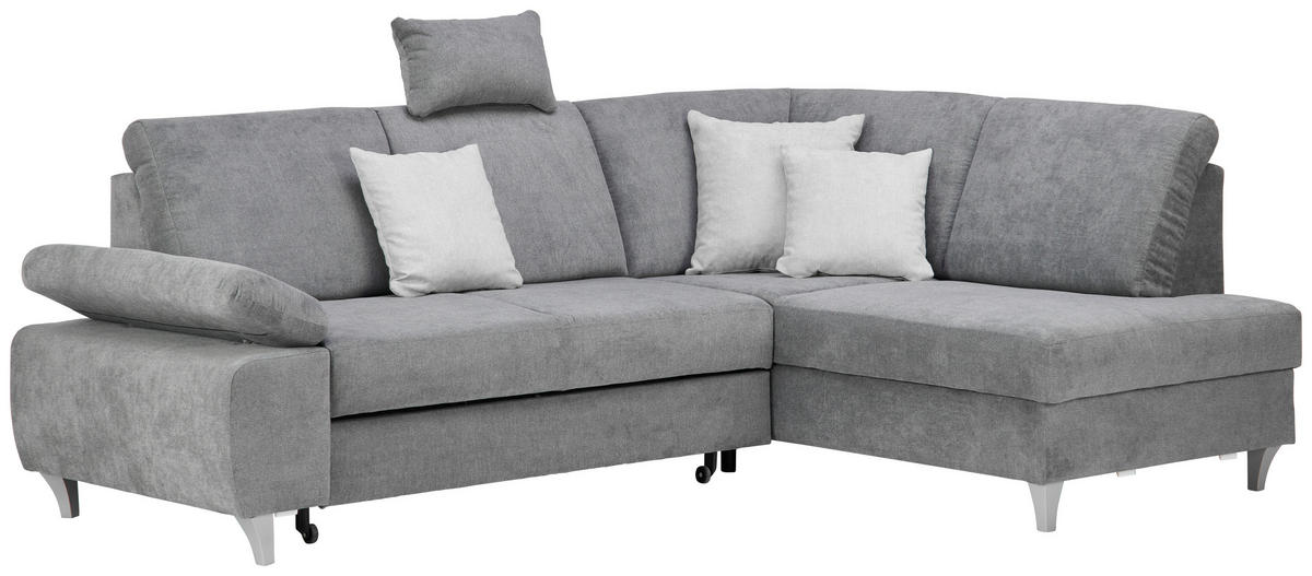 ECKSOFA in Flachgewebe Dunkelgrau  255/186 cm  - Dunkelgrau/Silberfarben, KONVENTIONELL, Holz/Textil (255/186cm) - Cantus