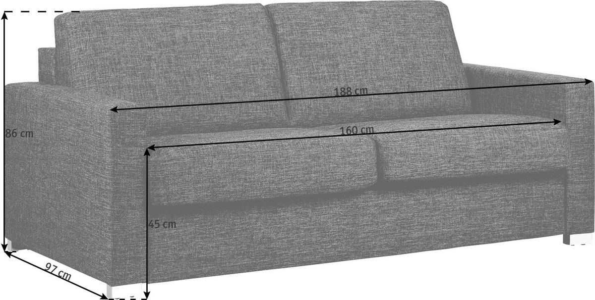 SCHLAFSOFA in Textil Hellgrau  - Chromfarben/Hellgrau, Konventionell, Textil/Metall (188/86/97cm) - Novel