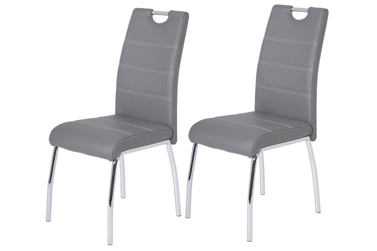 STUHL-SET 2 Stück  in Stahl Lederlook Metall, Textil  - Chromfarben/Weiß, MODERN, Textil/Metall (44/98/61cm) - MID.YOU