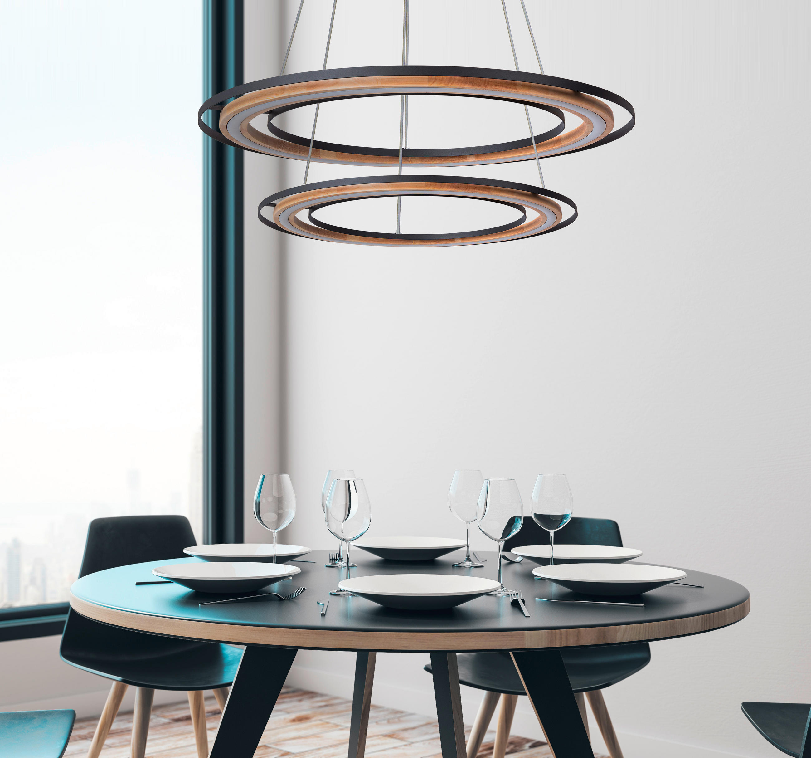 LED-HÄNGELEUCHTE 56/150 cm  - Schwarz/Naturfarben, Basics, Holz/Metall (56/150cm)