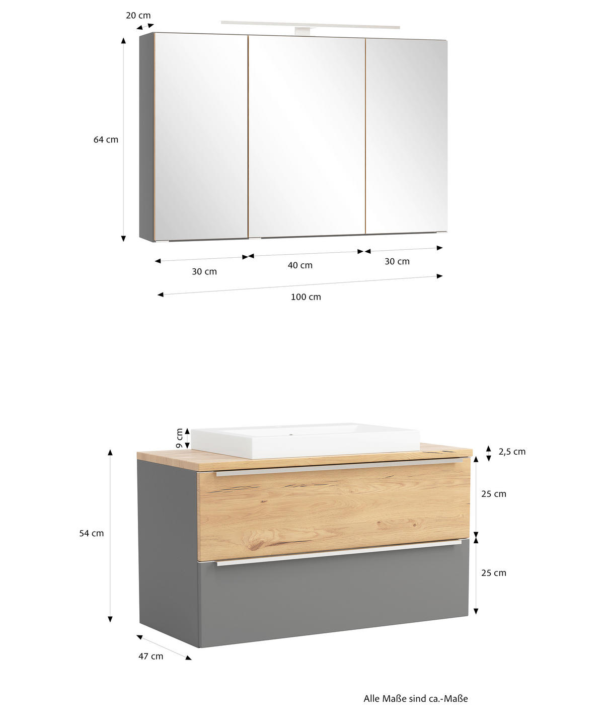BADEZIMMER 2-teilig  in  - Wildeiche/Weiß, Trend, Glas/Holzwerkstoff (100/200/47cm) - Held