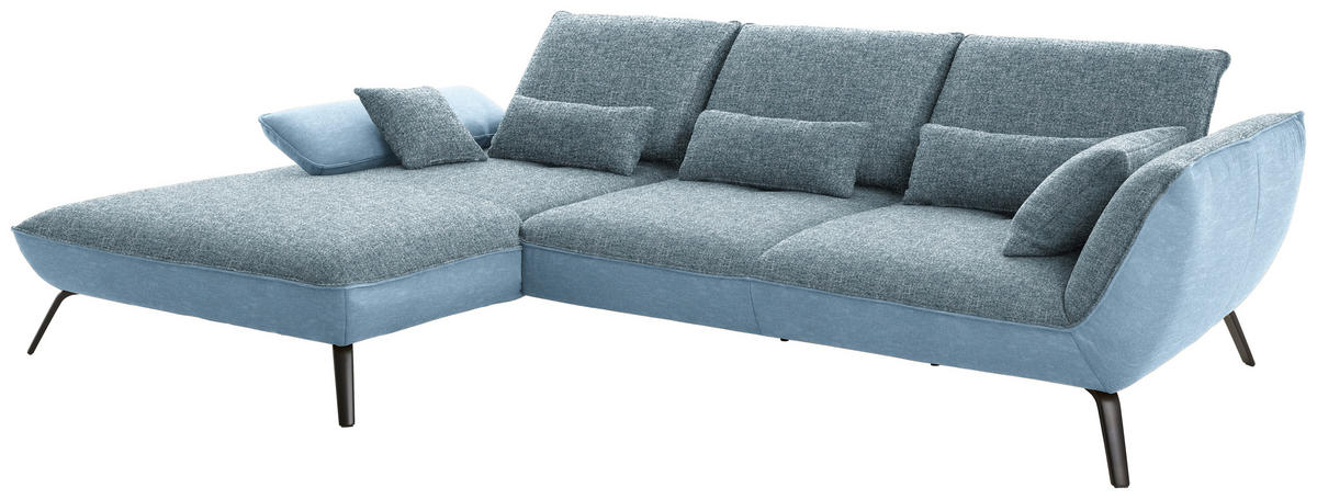 ECKSOFA in Flachgewebe Blau  - Blau/Schwarz, Design, Textil/Metall (191/301cm) - Moderano