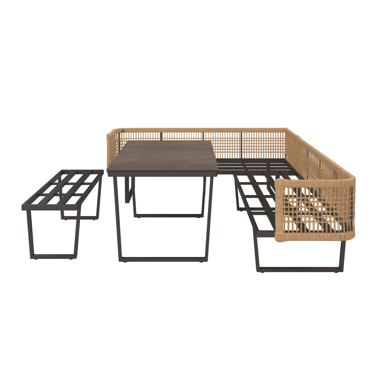 LOUNGEGARNITUR 4-teilig  256/198 cm  Aluminium  - Anthrazit/Braun, MODERN, Glas/Kunststoff (256/198cm) - Beldano