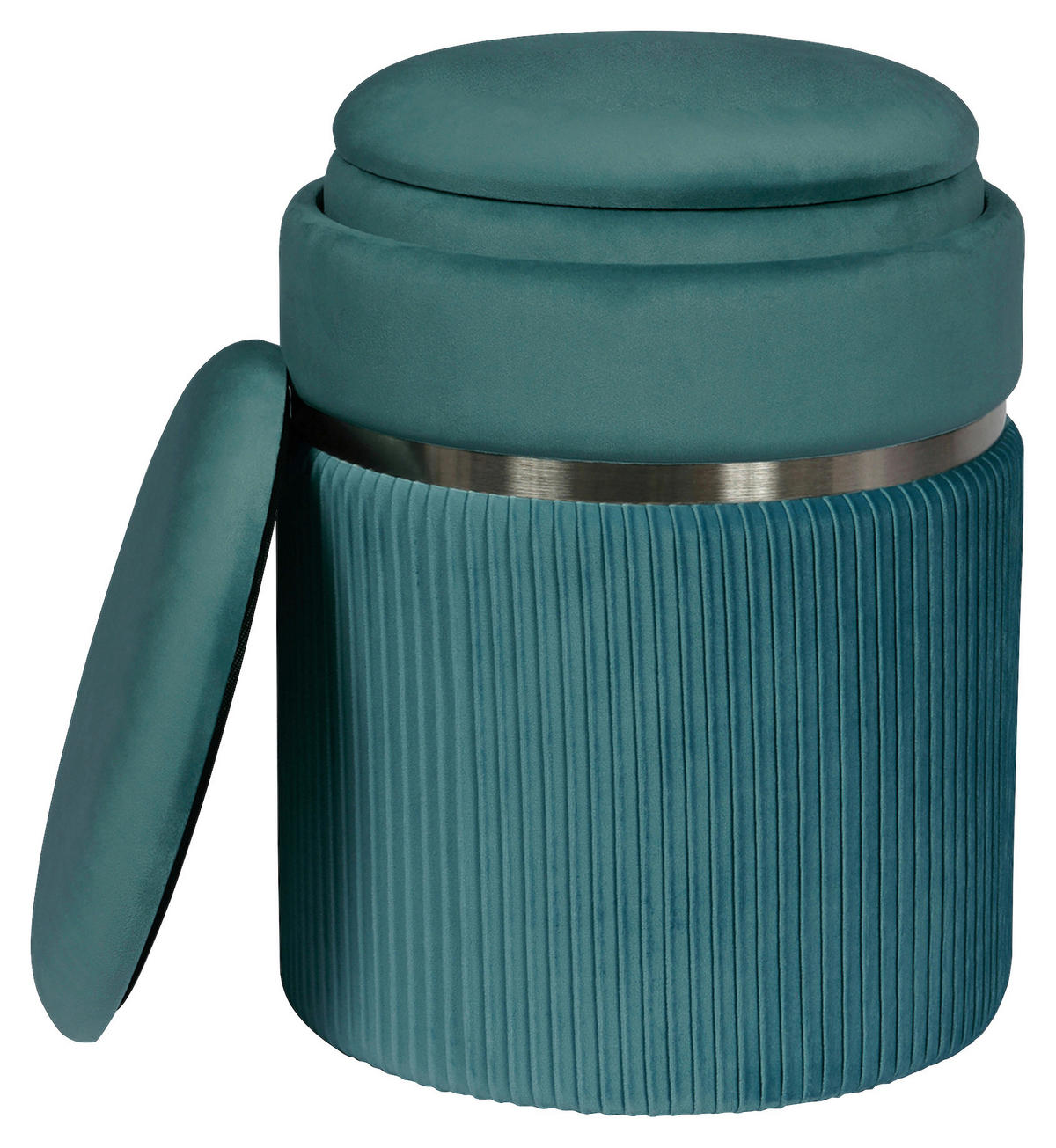 HOCKERSET Silberfarben, Petrol  - Silberfarben/Petrol, KONVENTIONELL, Kunststoff/Textil (31,5+36cm) - Kayoom