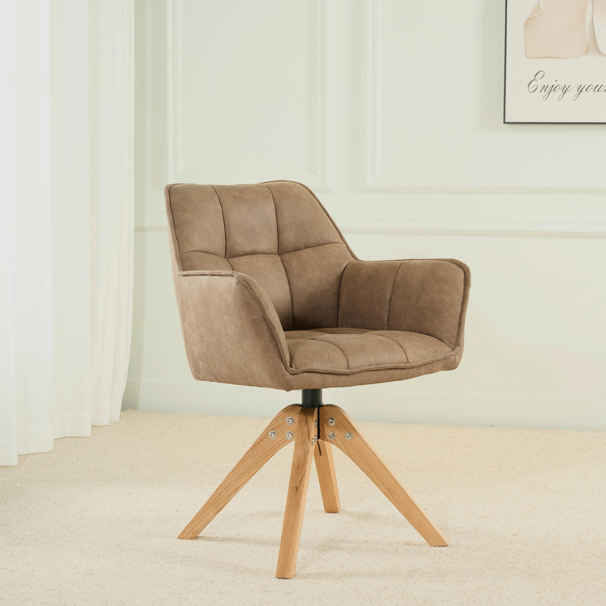 ARMLEHNSTUHL in Holz, Textil Braun, Eichefarben  - Eichefarben/Braun, Basics, Holz/Textil (61/85/63cm) - MID.YOU