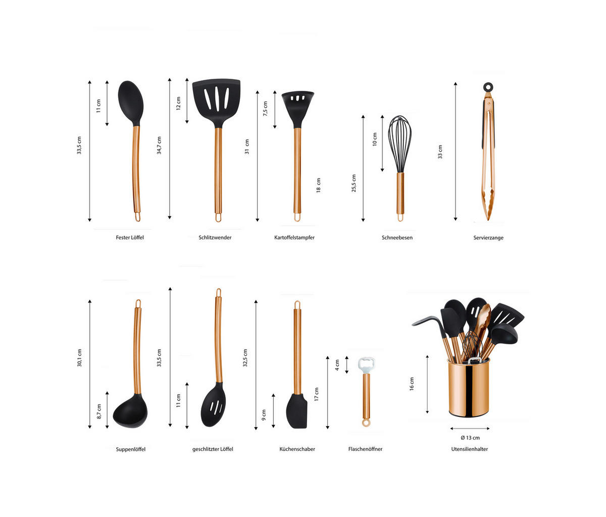 KÜCHENHELFERSET  - Schwarz/Kupferfarben, Basics, Kunststoff/Metall (13cm) - Echtwerk