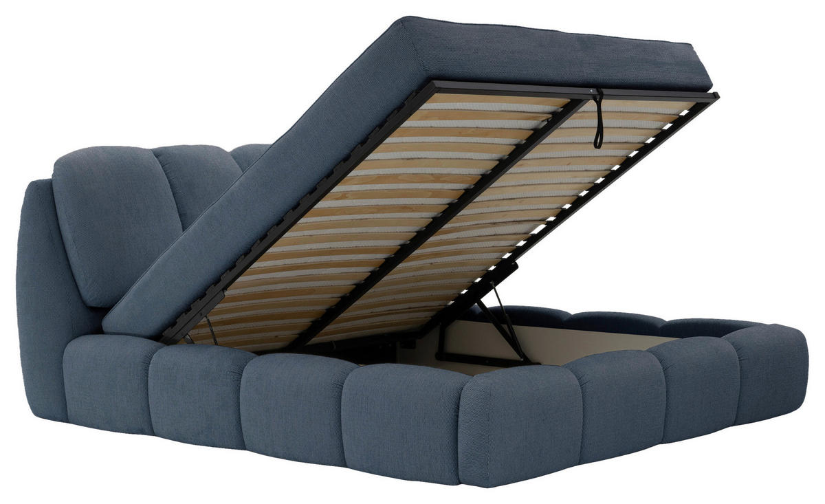 POLSTERBETT 180/200 cm,  in Blau, gepolstertes Kopfteil, Lattenrost, Bettkasten,  - Blau/Schwarz, Design, Holz/Kunststoff (180/200cm) - Chameo