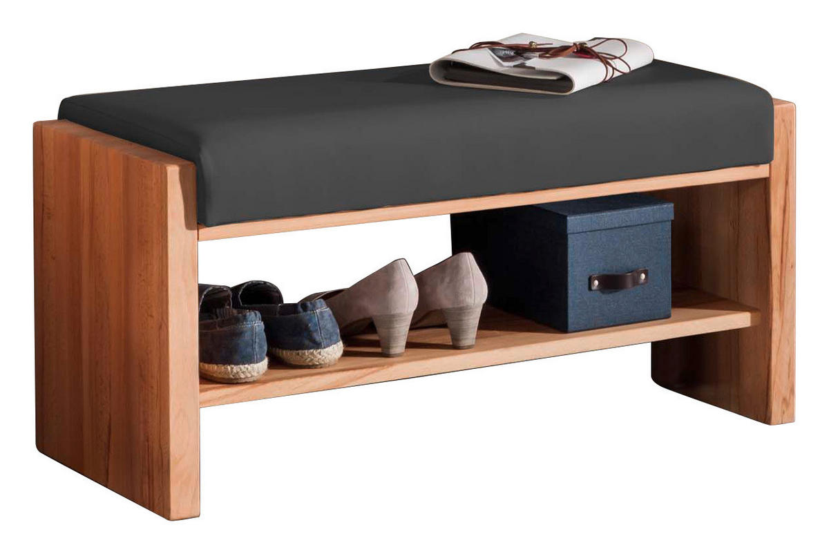 GARDEROBENBANK  in 88/44/42 cm  - Anthrazit/Buchefarben, MODERN, Leder/Holz (88/44/42cm) - Linea Natura