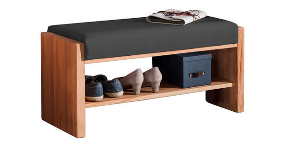 GARDEROBENBANK  in 88/44/42 cm  - Anthrazit/Buchefarben, MODERN, Leder/Holz (88/44/42cm) - Linea Natura