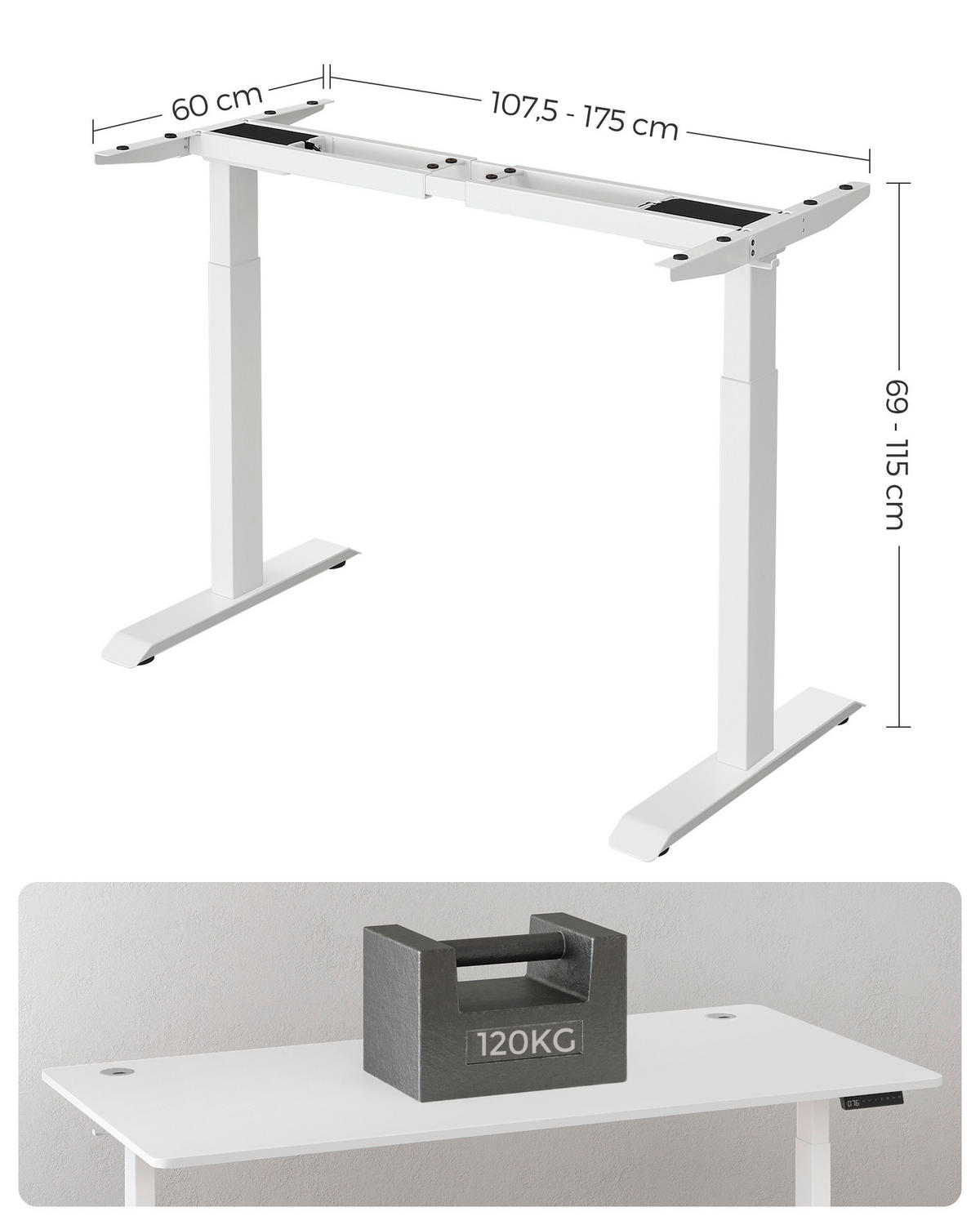 SCHREIBTISCHBEINE     - Weiß, Basics, Metall (107,5-175/69-115/60cm) - Boxxx