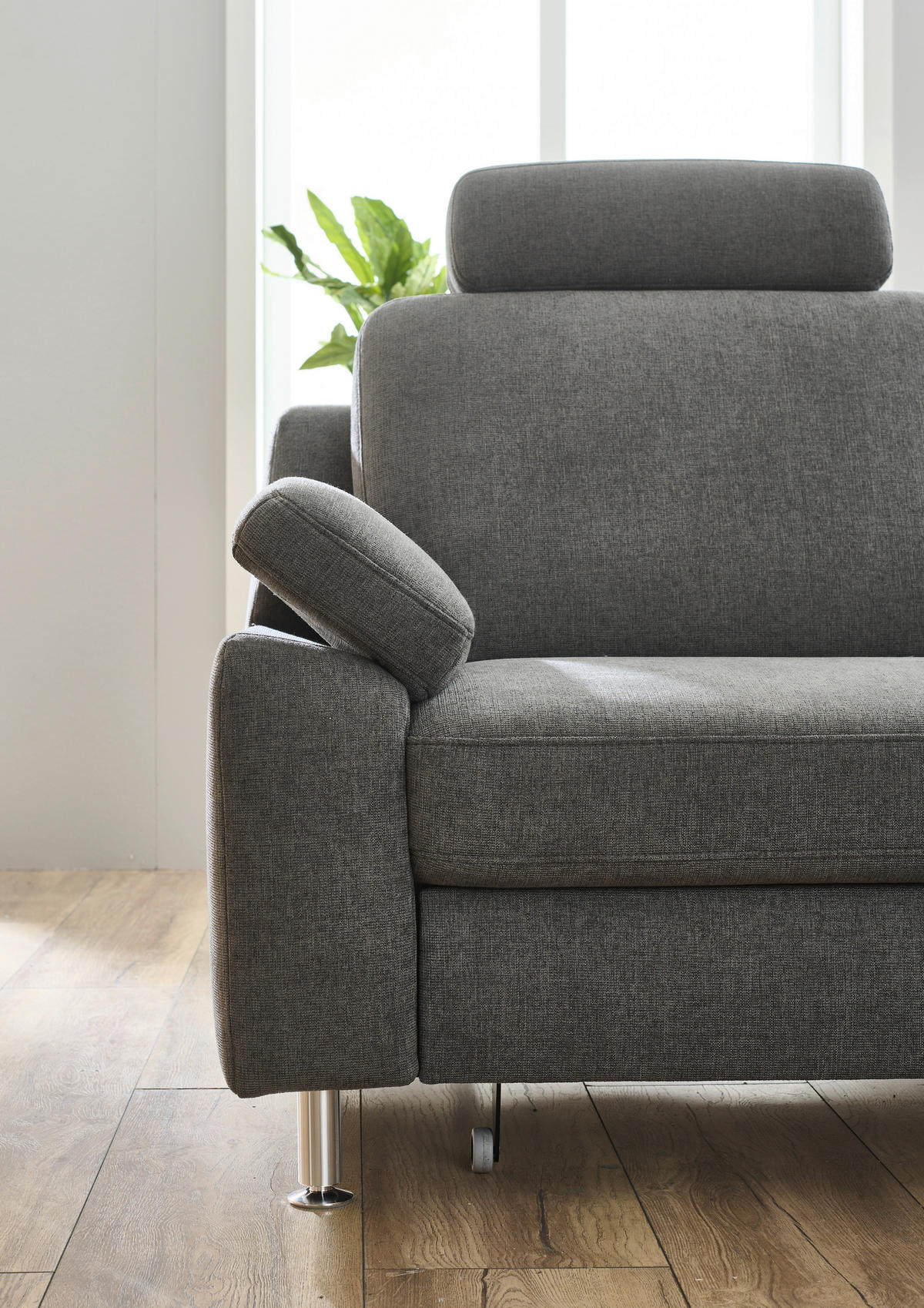 ECKSOFA in Webstoff Dunkelgrau  - Dunkelgrau/Alufarben, Konventionell, Textil/Metall (241/200cm) - Beldomo System