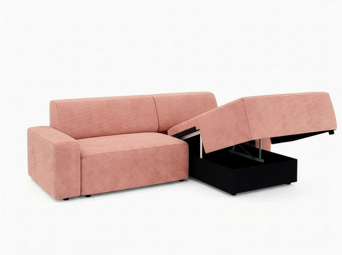 ECKSOFA WIEN in Cord Pink Bettkasten, Sitzvorzug  246/162 cm  - Pink/Schwarz, MODERN, Kunststoff/Textil (246/162cm) - Trendmanufaktur