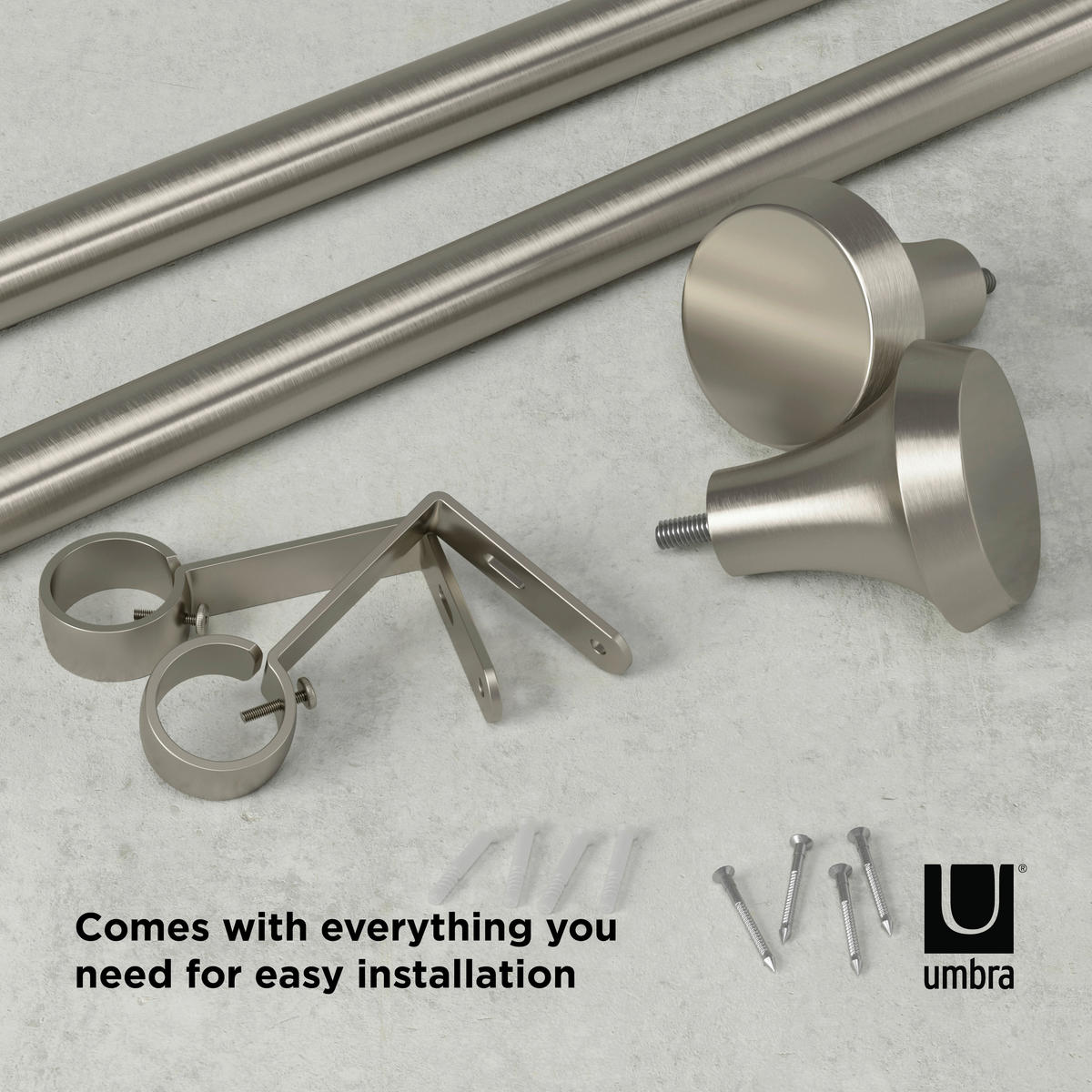 VORHANGSTANGENSET 91-183 cm  - Edelstahlfarben/Nickelfarben, KONVENTIONELL, Kunststoff/Metall (91-183cm) - Umbra