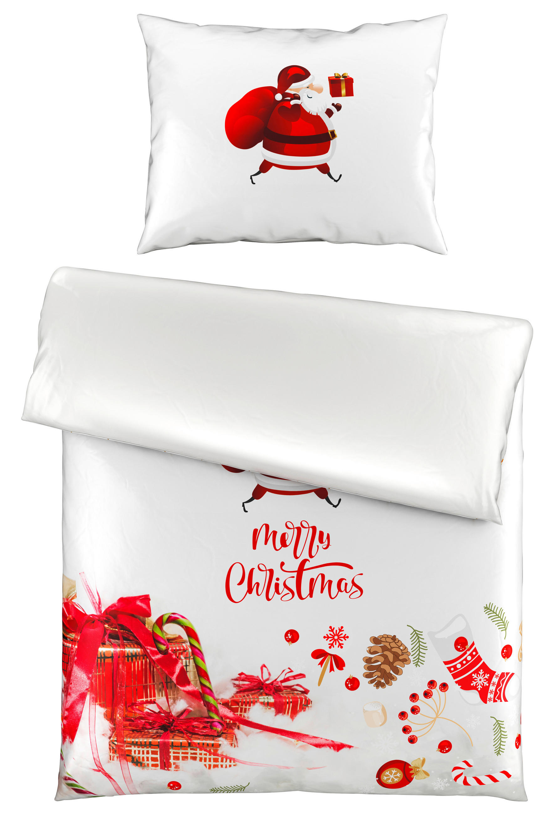POSTELJINA SA DVA LICA Christmas Collection 140/200 cm saten crvena, bela - bela/crvena, Osnovno, tekstil (140/200cm) - X-Mas