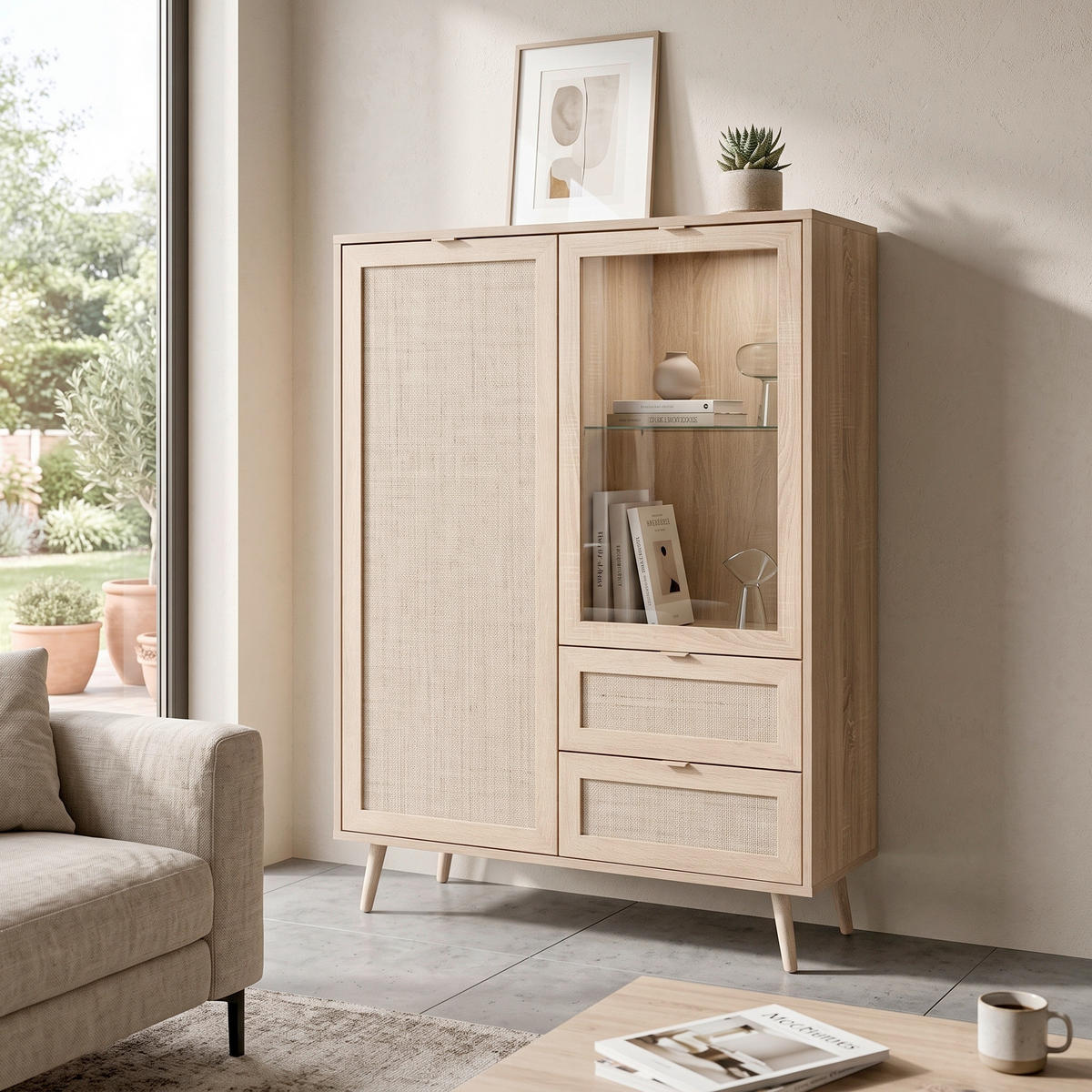 HIGHBOARD  101,5/139/40 cm 2 Schublade(n)  - Sonoma Eiche, Natur, Glas/Holz (101,5/139/40cm) - MID.YOU