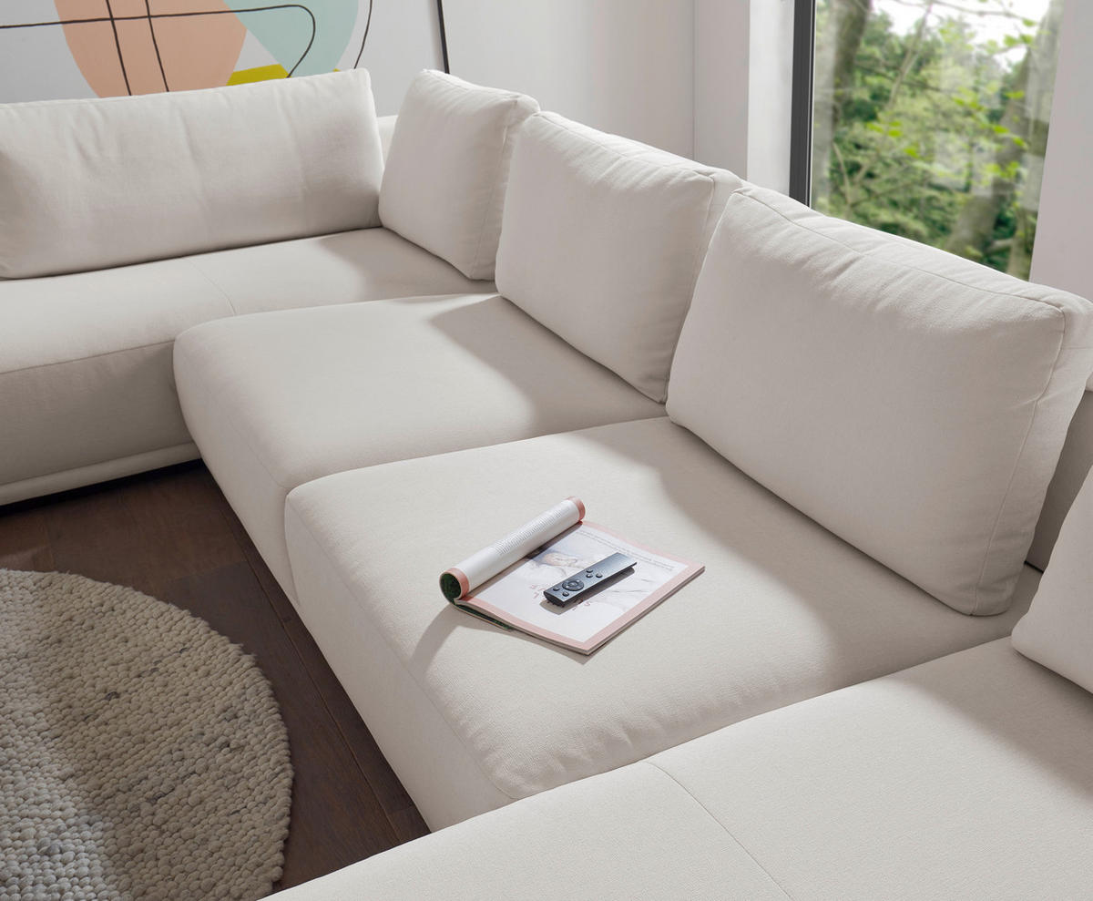 WOHNLANDSCHAFT Weiß Chenille  - Schwarz/Weiß, Design, Kunststoff/Textil (204/397/166cm) - Musterring