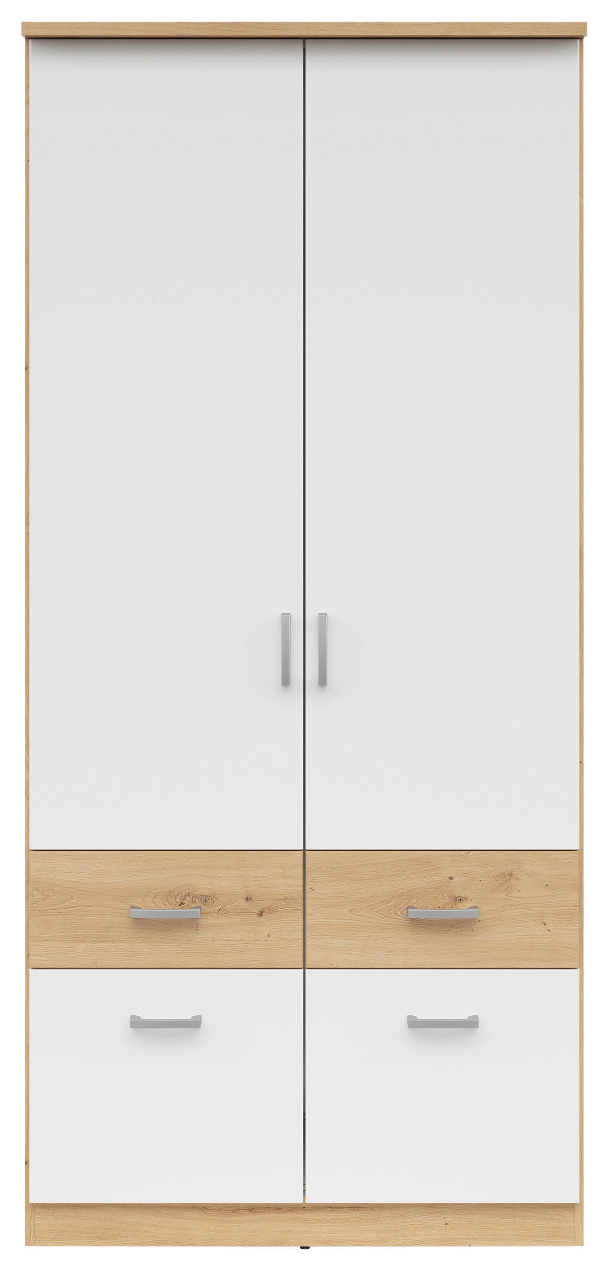 KLEIDERSCHRANK 91/199/58 cm 2-türig Weiß, Eiche Artisan  - Silberfarben/Weiß, KONVENTIONELL, Holzwerkstoff/Kunststoff (91/199/58cm)