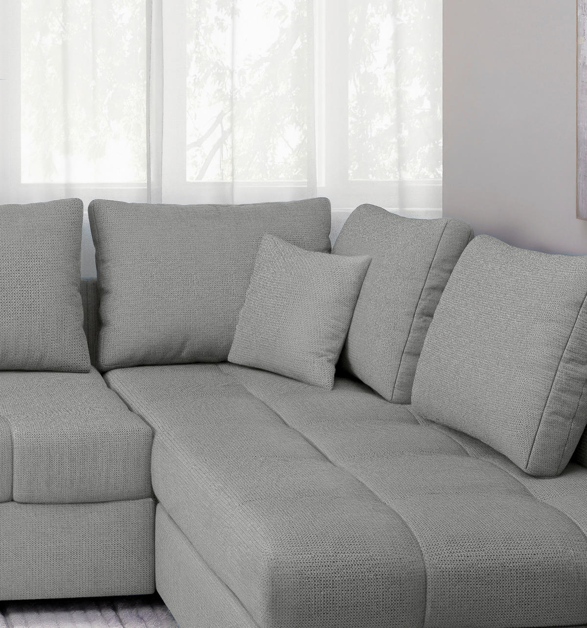 ECKSCHLAFSOFA in Chenille Silberfarben  - Silberfarben/Schwarz, MODERN, Holz/Textil (298/202cm) - MID.YOU