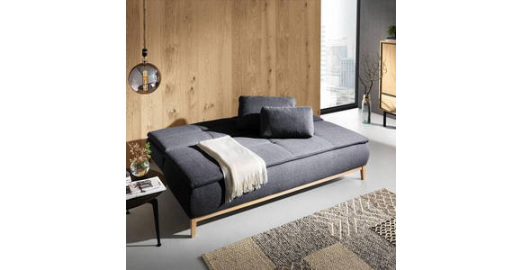 BOXSPRINGSOFA Flachgewebe Dunkelgrau  - Eichefarben/Dunkelgrau, Design, Holz/Textil (202/78/93/100cm) - Carryhome