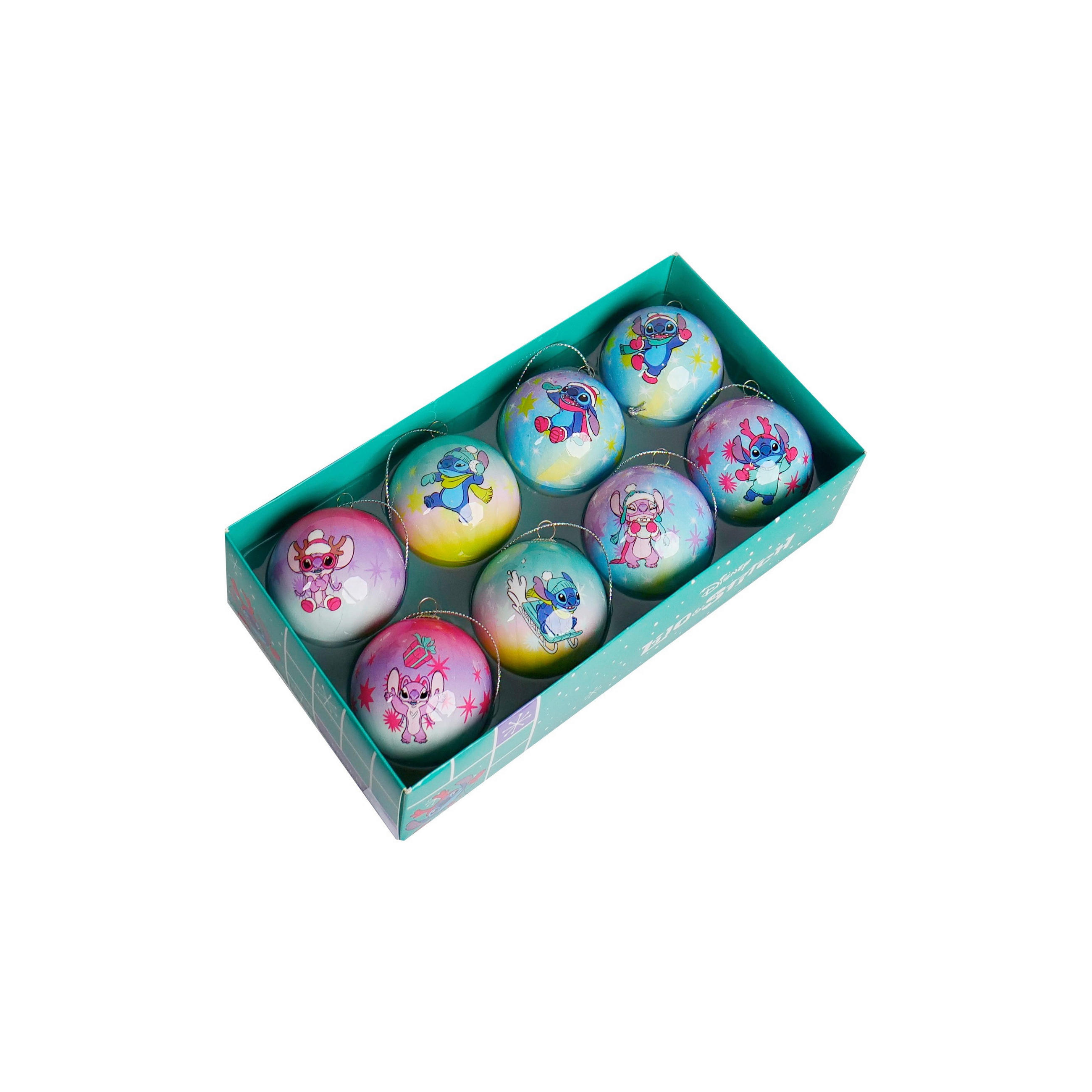 Disney Christbaumkugel-Set Stitch Mehrfarbig, Hellblau, Hellrosa