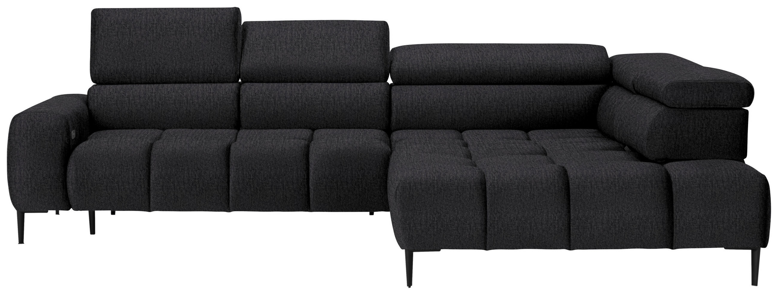 ECKSOFA Dunkelgrau Samt, Webstoff  - Dunkelgrau/Schwarz, Design, Textil/Metall (300/216cm) - Welnova