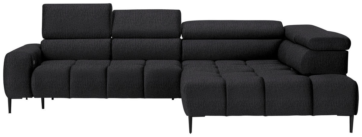 ECKSOFA Dunkelgrau Samt, Webstoff  - Dunkelgrau/Schwarz, Design, Textil/Metall (300/216cm) - Welnova