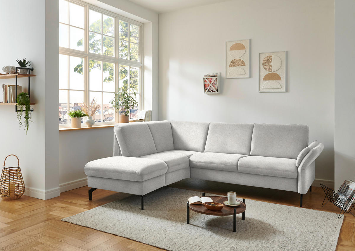ECKSOFA in Flachgewebe Alabasterfarben  190/241 cm  - Alabasterfarben/Schwarz, KONVENTIONELL, Textil/Metall (190/241cm) - Beldomo Comfort