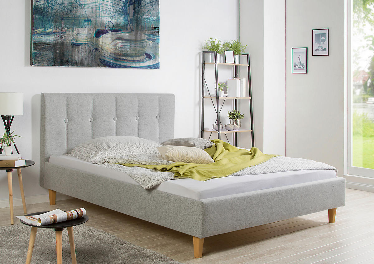 POLSTERBETT  in Hellgrau,  - Hellgrau/Naturfarben, MODERN, Holz/Textil (145/99/216cm) - Livetastic