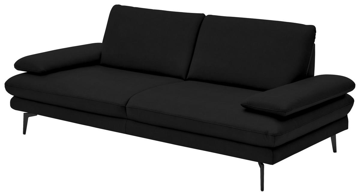 3-SITZER-SOFA in Echtleder Schwarz  - Schwarz, Design, Leder/Metall (222/86/104cm) - Dieter Knoll