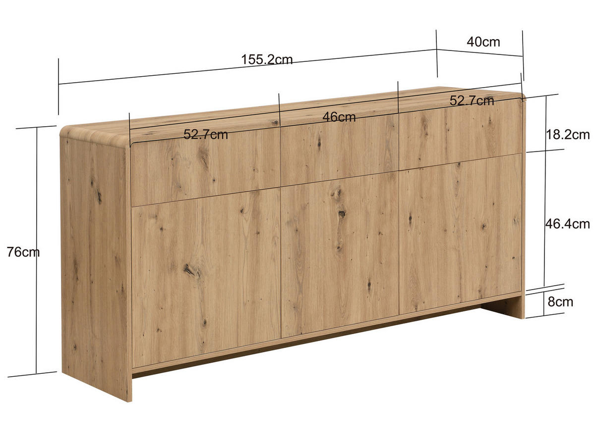 ŠIROKÁ KOMODA, farba duba, 155/76/40 cm - farba duba, Design, kompozitné drevo (155/76/40cm) - Livetastic