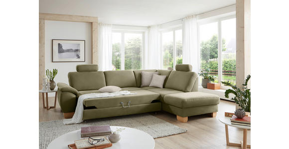 ECKSOFA in Mikrofaser Hellgrün  286/236 cm  - Wildeiche/Beige, Natur, Holz/Textil (286/236cm) - Voleo