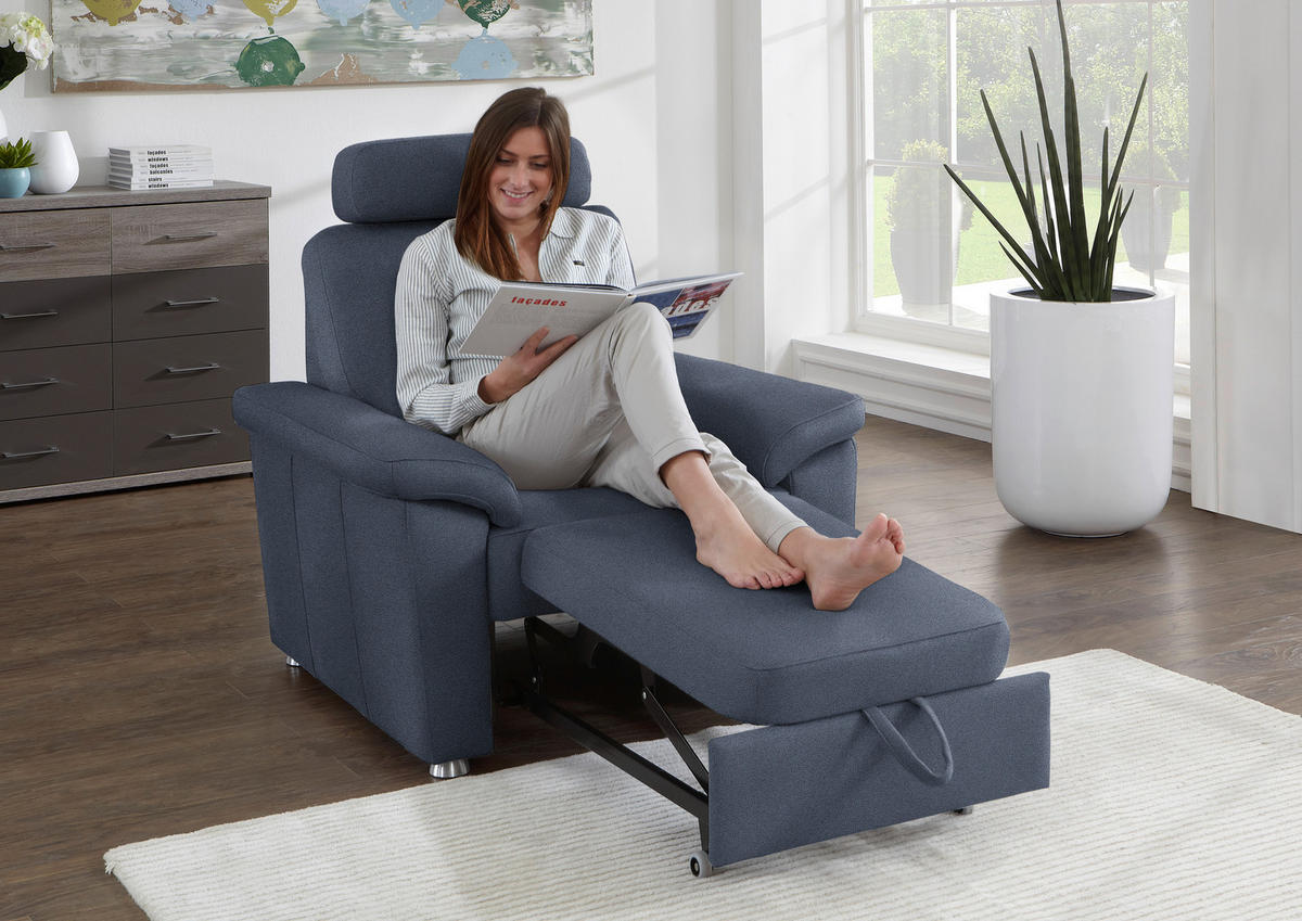 FERNSEHSESSEL in Webstoff Blau  - Blau/Silberfarben, Konventionell, Textil/Metall (102/91/91-159cm) - Beldomo System