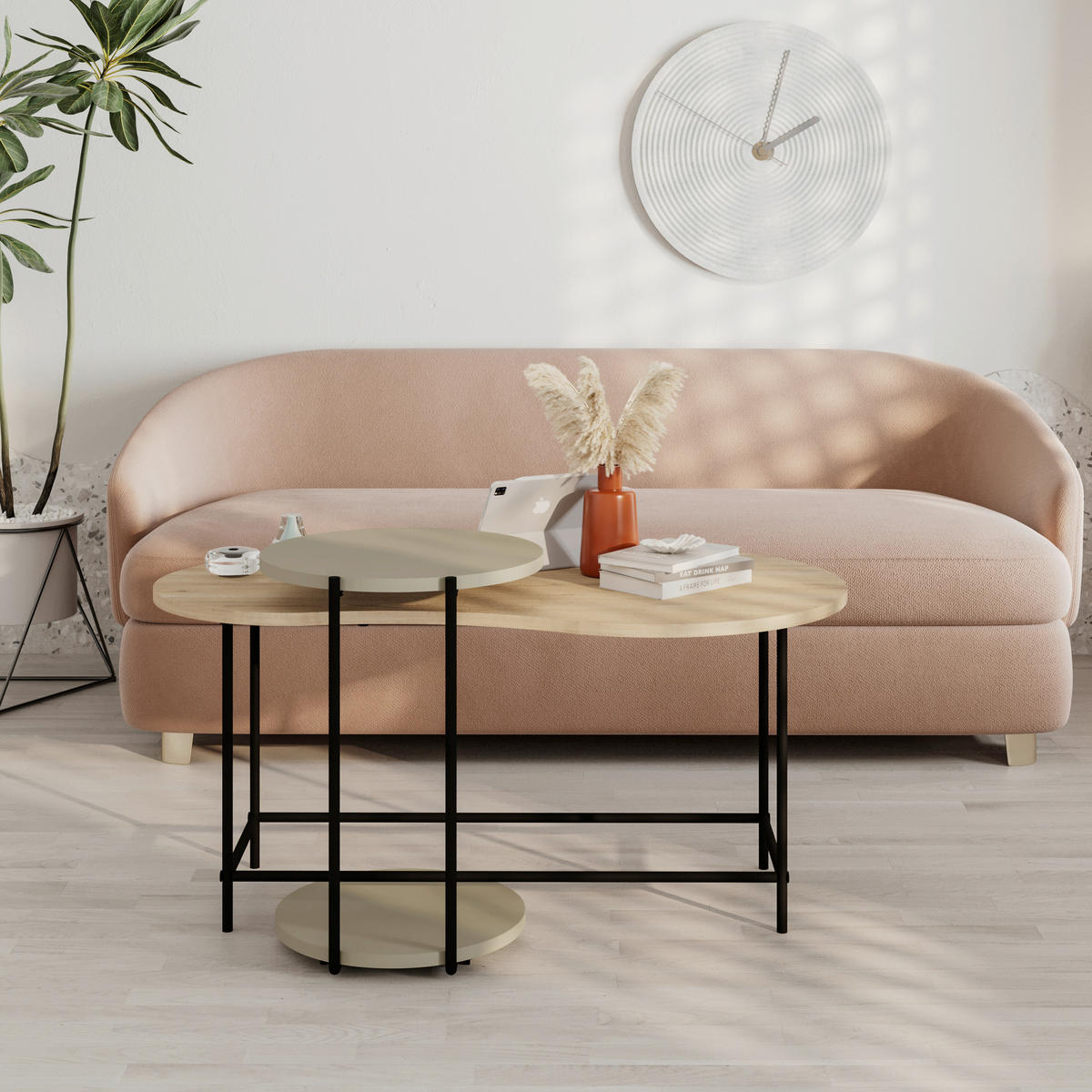 COUCHTISCH in Metall, Holzwerkstoff 102/58/47 cm  - Eichefarben/Hellgrün, Design, Holzwerkstoff/Metall (102/58/47cm) - Livetastic