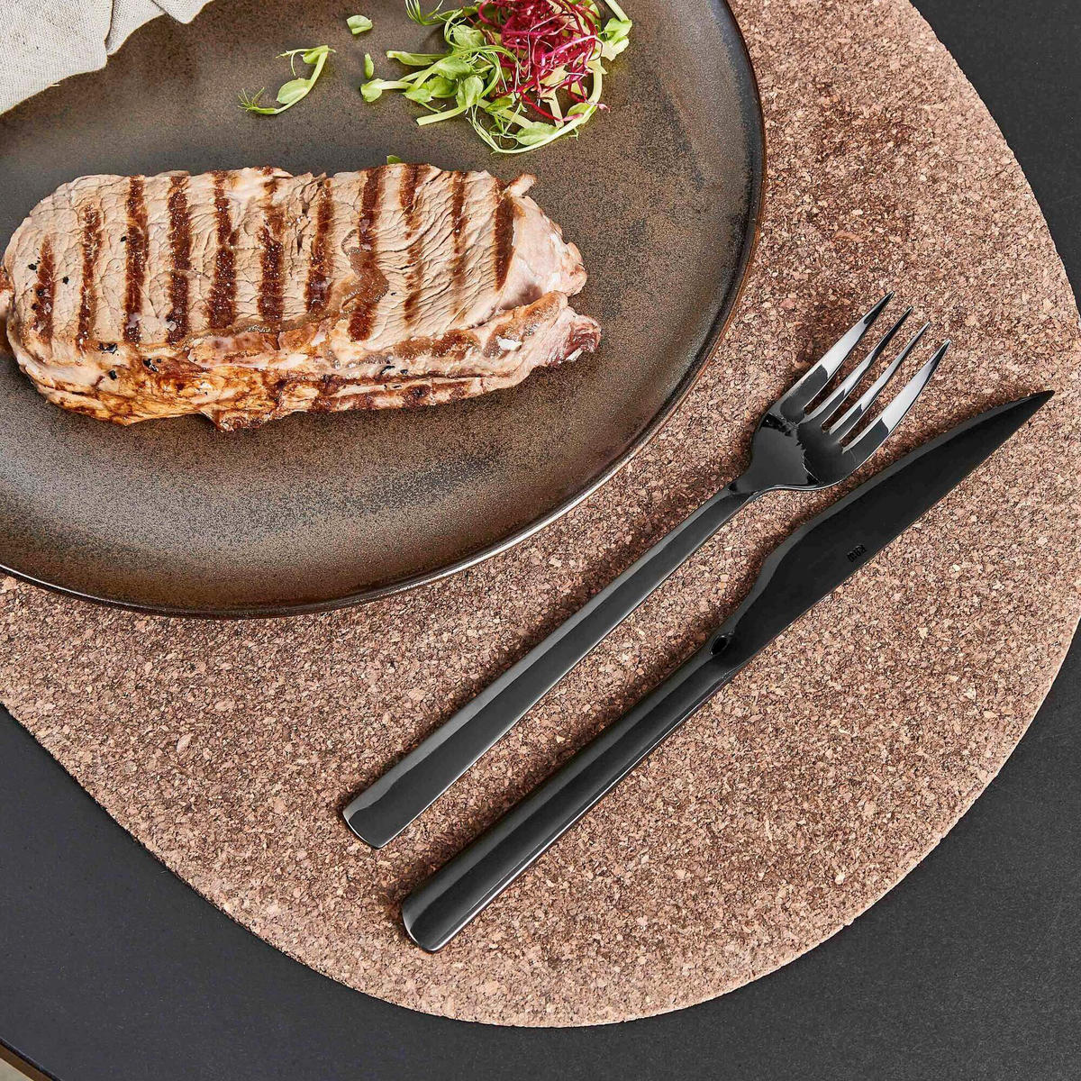 BESTECKSET RAW 8-teilig Edelstahl  - Schwarz, Basics, Metall (26,3/19,2/3,45cm)